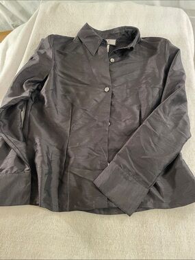 Silky Gray Long-Sleeve Button Front Blouse